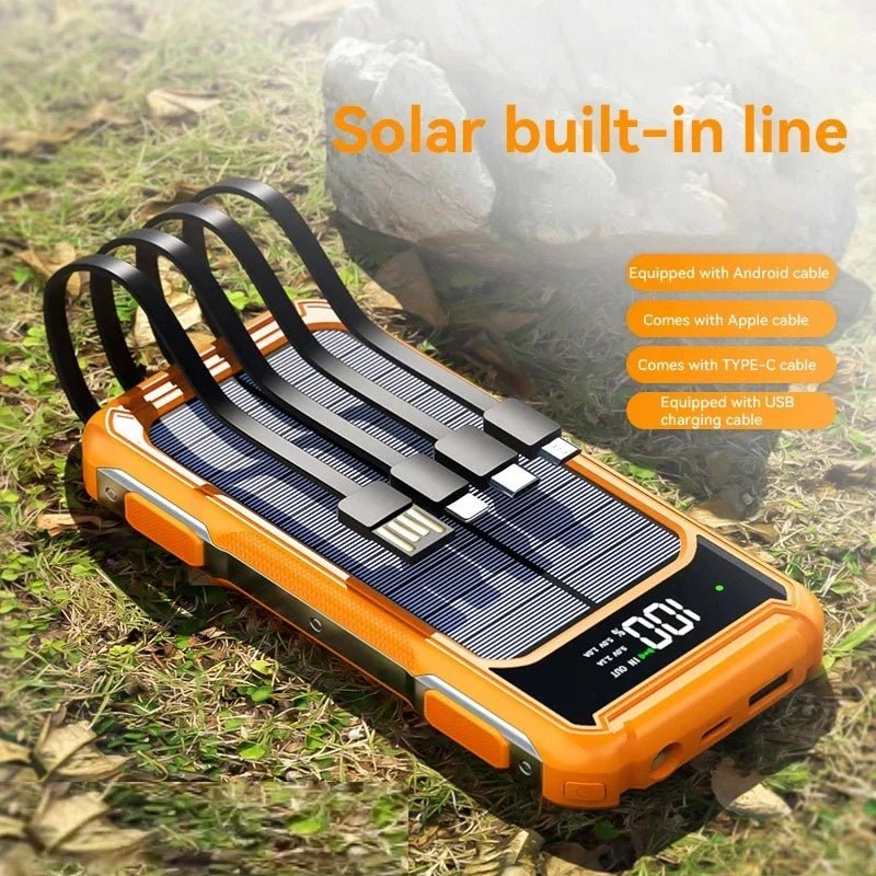 200000mAh Solar Power Bank — 4-in-1 Built-in Cables, Fast Charge, Digital Display & LED Emergency Light - GJB PRODUCTS