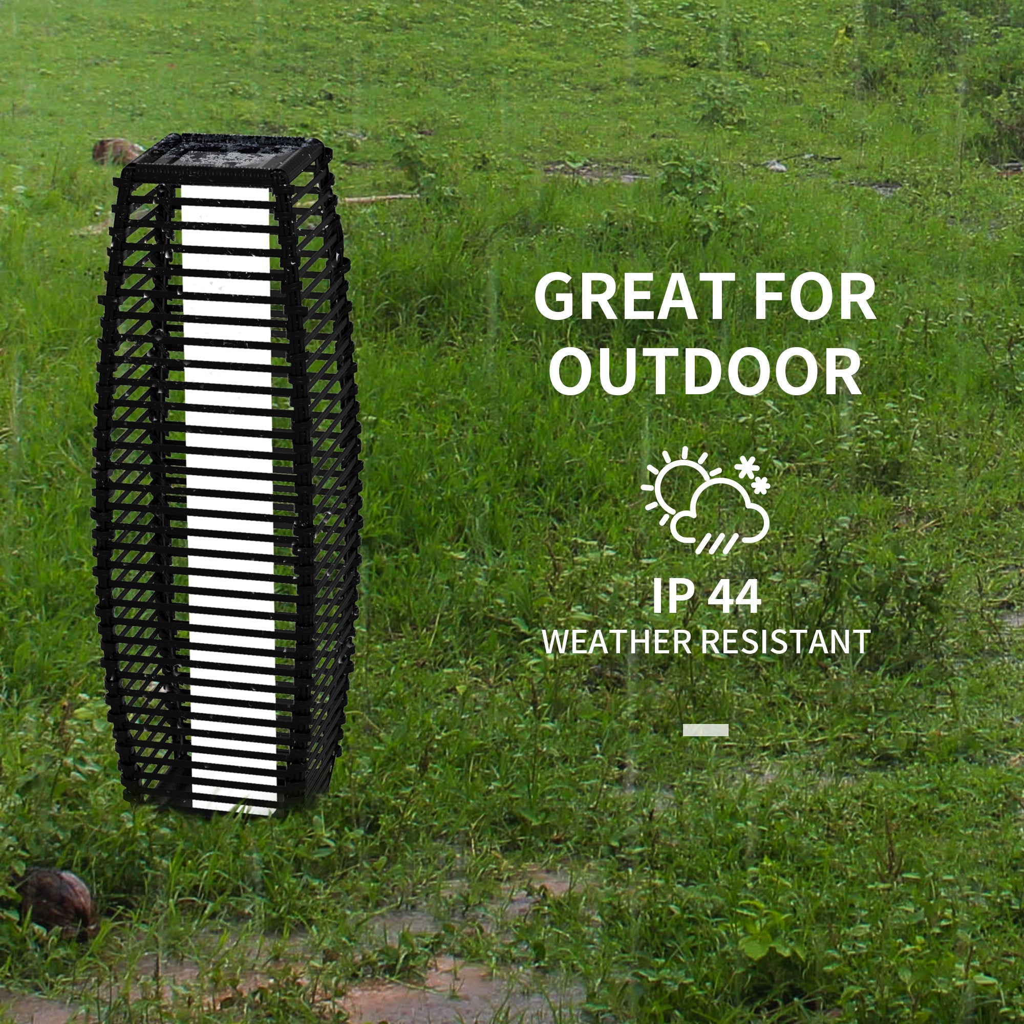 AOSOM: (Black)2.25ft Solar Powered Outdoor Rattan Pathway(LED)Lamp with Auto On/Off for Porch, Yard, Lawn, Courtyard, Deck and 8hr Charging Time - GJB PRODUCTS