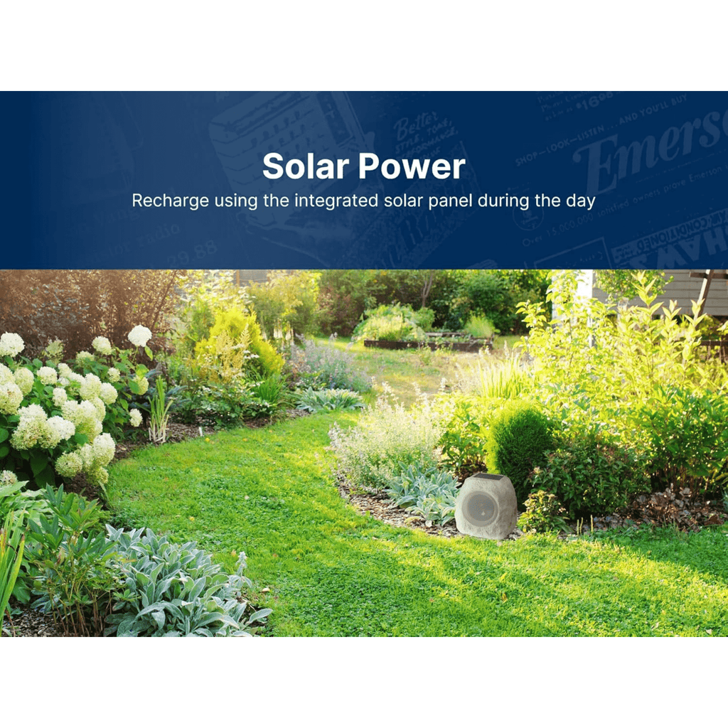 Emerson: 5.25” Rock Party 10W Solar or USB Powered Multicolor LED Bluetooth(5.0) Outdoor High - Quality Rock Speaker - GJB PRODUCTS