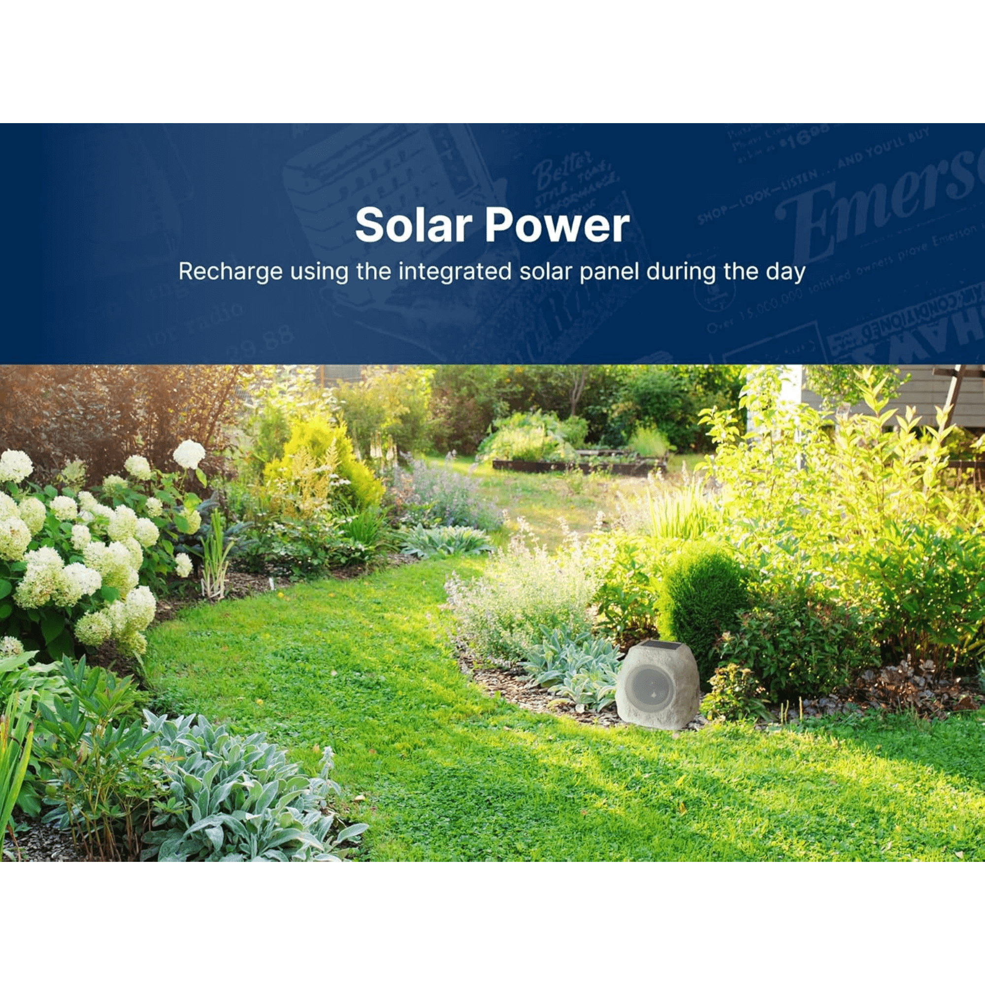 Emerson: 5.25” Rock Party 10W Solar or USB Powered Multicolor LED Bluetooth(5.0) Outdoor High - Quality Rock Speaker - GJB PRODUCTS