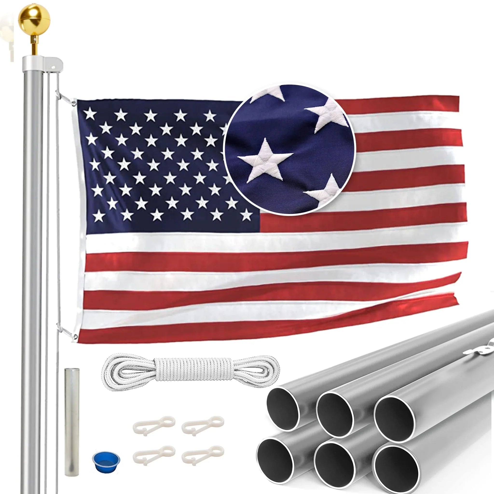 EZ Pole: Made In the USA 21’/25’/30’ Flagpole Kits•Nylon American Flag•Aluminum Pole•5 Year Warranty - GJB PRODUCTS