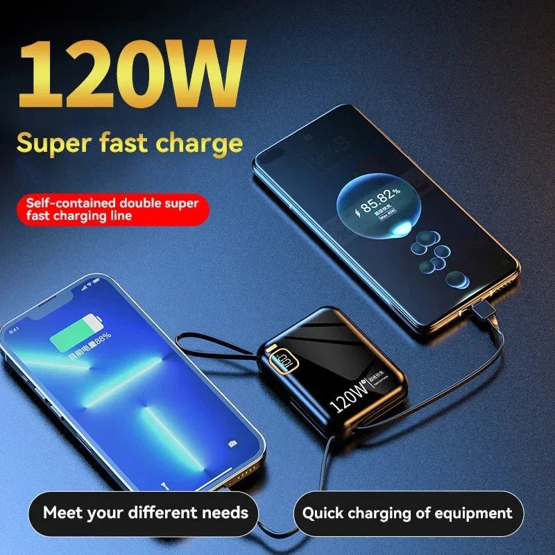 FanzyMarket: ONEPLUS 50000 - 200000mAh 120W Portable Solar Power Bank USB Type - C/Two - Way/Double Line Fast Charger with Built - In Cables & LED Display and Light for iPhone & Samsung - GJB PRODUCTS