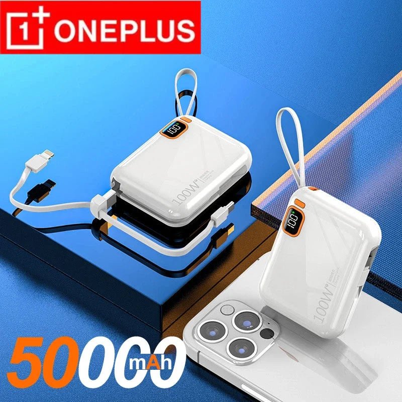FanzyMarket: ONEPLUS 50000 - 200000mAh 120W Portable Solar Power Bank USB Type - C/Two - Way/Double Line Fast Charger with Built - In Cables & LED Display and Light for iPhone & Samsung - GJB PRODUCTS