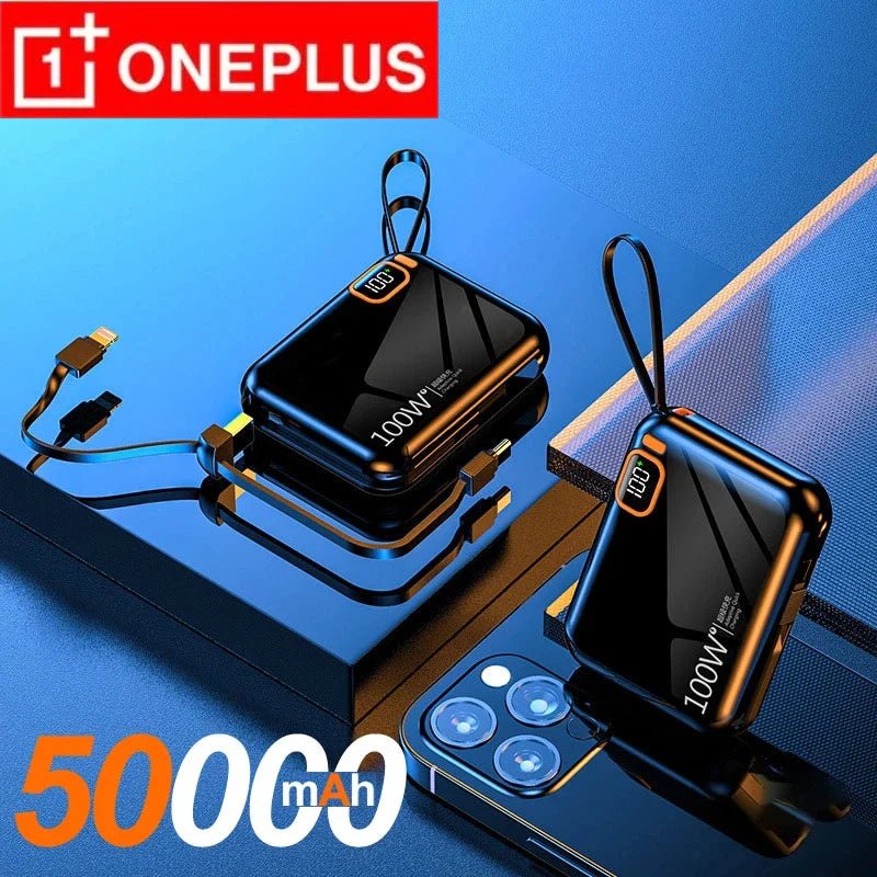 FanzyMarket: ONEPLUS 50000 - 200000mAh 120W Portable Solar Power Bank USB Type - C/Two - Way/Double Line Fast Charger with Built - In Cables & LED Display and Light for iPhone & Samsung - GJB PRODUCTS