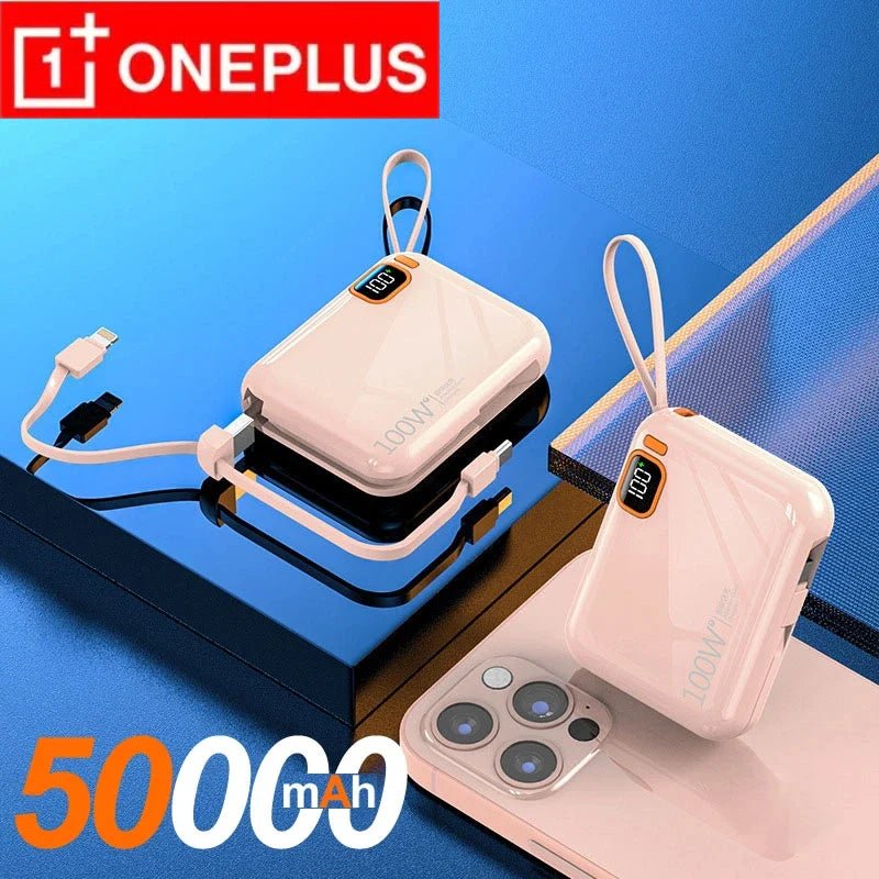 FanzyMarket: ONEPLUS 50000 - 200000mAh 120W Portable Solar Power Bank USB Type - C/Two - Way/Double Line Fast Charger with Built - In Cables & LED Display and Light for iPhone & Samsung - GJB PRODUCTS