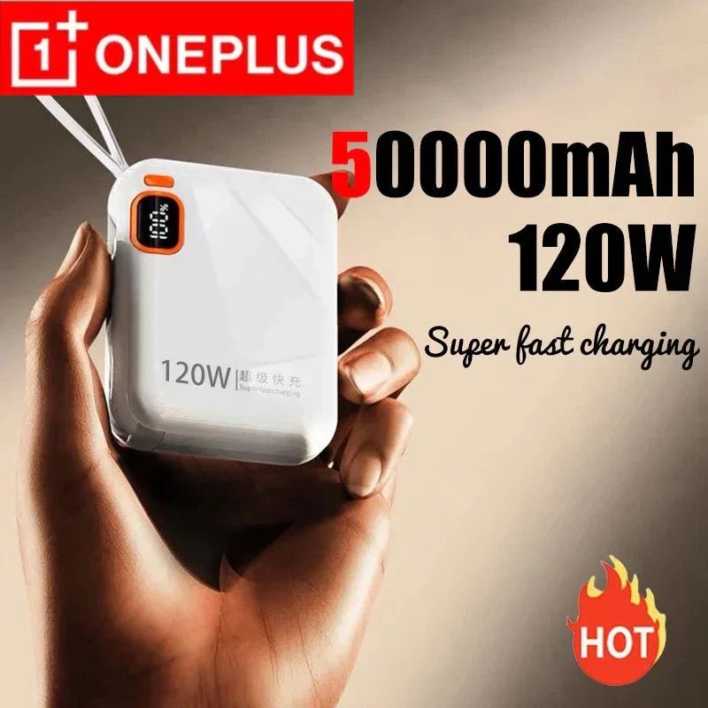 FanzyMarket: ONEPLUS 50000 - 200000mAh 120W Portable Solar Power Bank USB Type - C/Two - Way/Double Line Fast Charger with Built - In Cables & LED Display and Light for iPhone & Samsung - GJB PRODUCTS