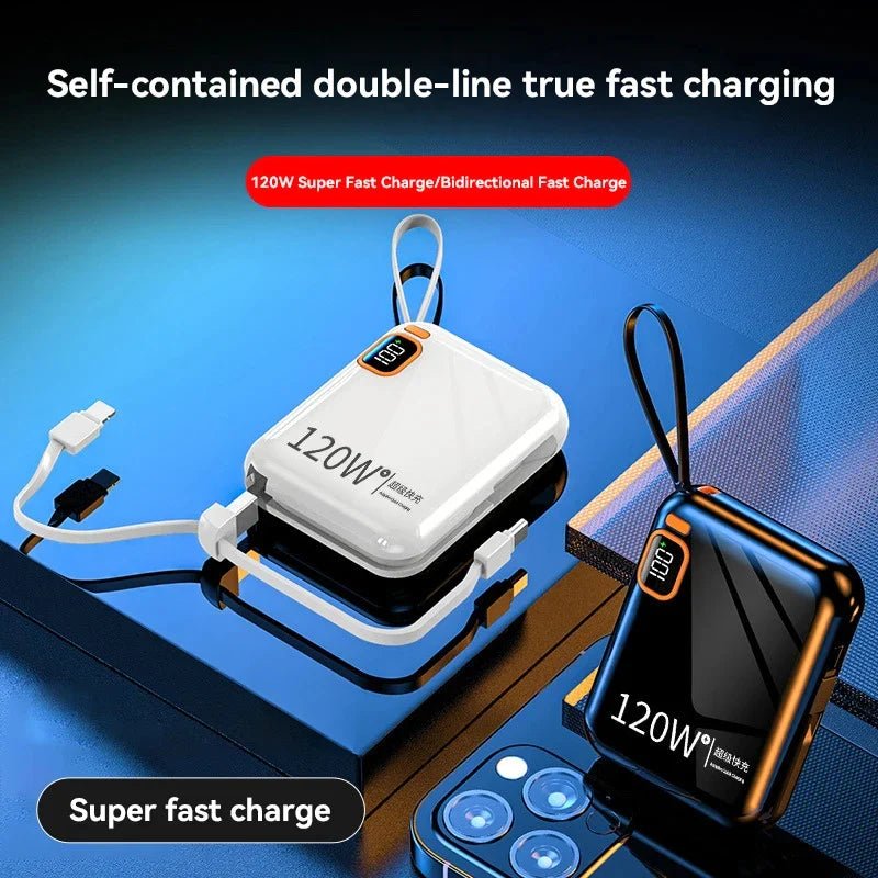 FanzyMarket: ONEPLUS 50000 - 200000mAh 120W Portable Solar Power Bank USB Type - C/Two - Way/Double Line Fast Charger with Built - In Cables & LED Display and Light for iPhone & Samsung - GJB PRODUCTS