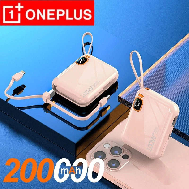 FanzyMarket: ONEPLUS 50000 - 200000mAh 120W Portable Solar Power Bank USB Type - C/Two - Way/Double Line Fast Charger with Built - In Cables & LED Display and Light for iPhone & Samsung - GJB PRODUCTS