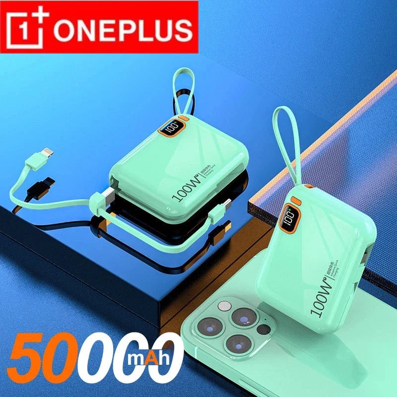 FanzyMarket: ONEPLUS 50000 - 200000mAh 120W Portable Solar Power Bank USB Type - C/Two - Way/Double Line Fast Charger with Built - In Cables & LED Display and Light for iPhone & Samsung - GJB PRODUCTS