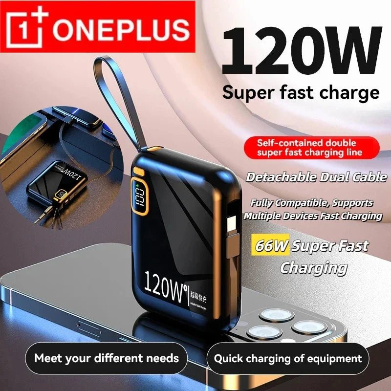 FanzyMarket: ONEPLUS 50000 - 200000mAh 120W Portable Solar Power Bank USB Type - C/Two - Way/Double Line Fast Charger with Built - In Cables & LED Display and Light for iPhone & Samsung - GJB PRODUCTS