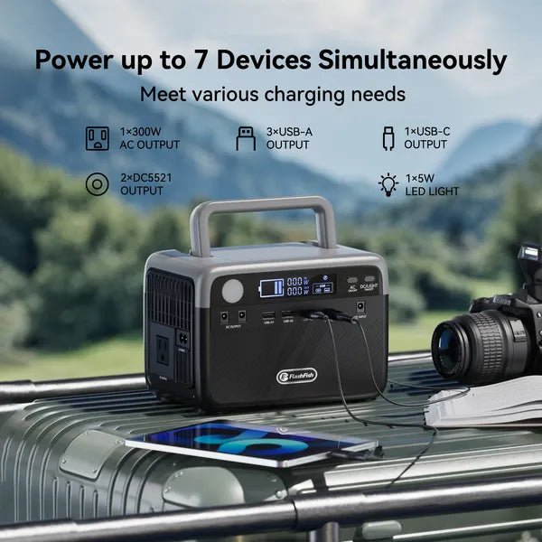 Flashfish 300W Power Station + 60W Solar Panel 230.4Wh LiFePO4 (Peak 600W) Solar Generator AC Outlets Portable Power Station,Power Bank, Battery Backup For Hurricane Emergency/Outdoor Camping - GJB PRODUCTS