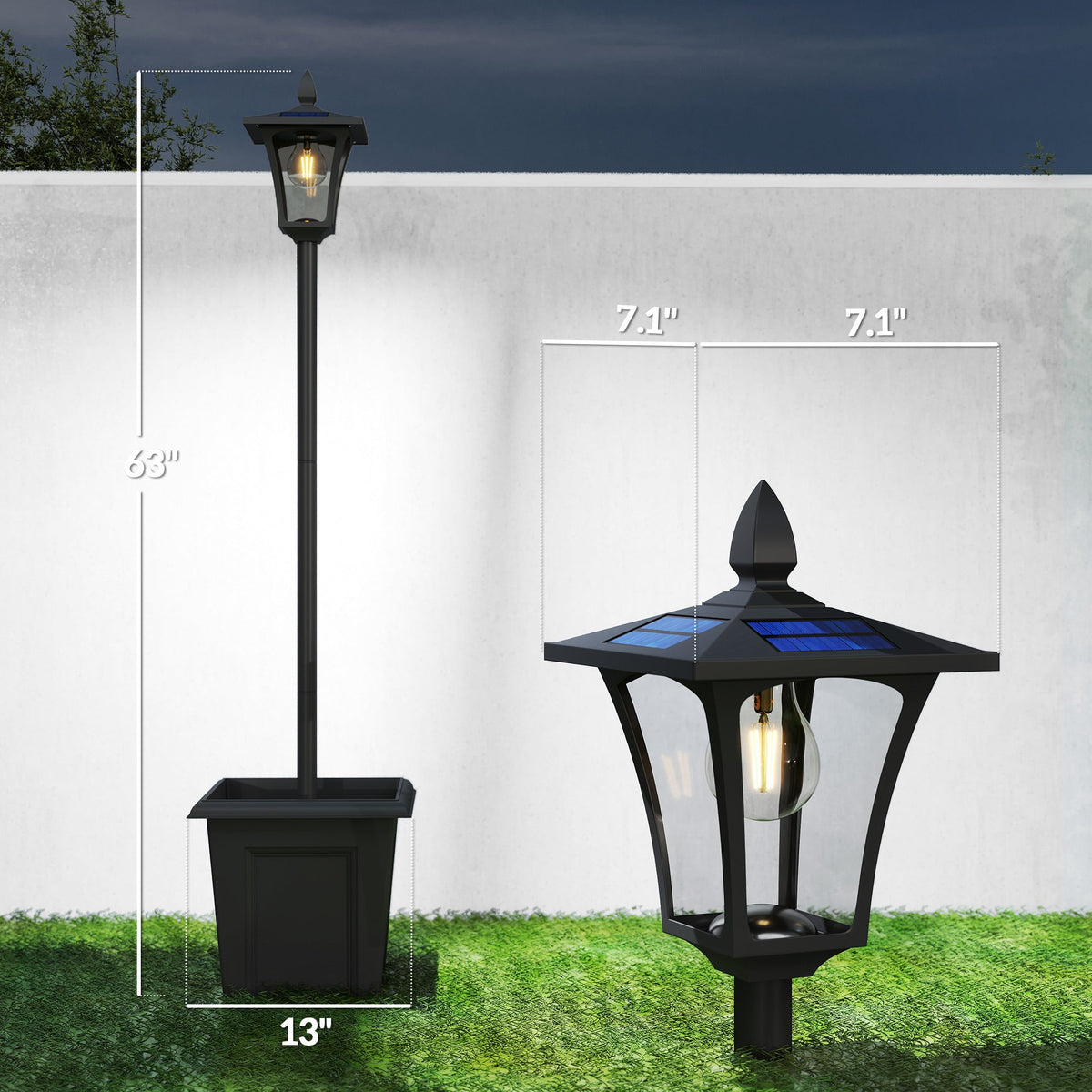 GJB PRODUCTS Solar LED Lamp Post with Planter Base, Black, 540x410x375 mm - GJB PRODUCTS