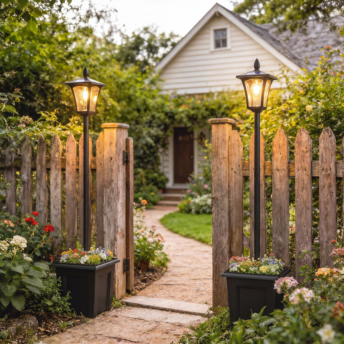 GJB PRODUCTS Solar LED Lamp Post with Planter Base, Black, 540x410x375 mm - GJB PRODUCTS