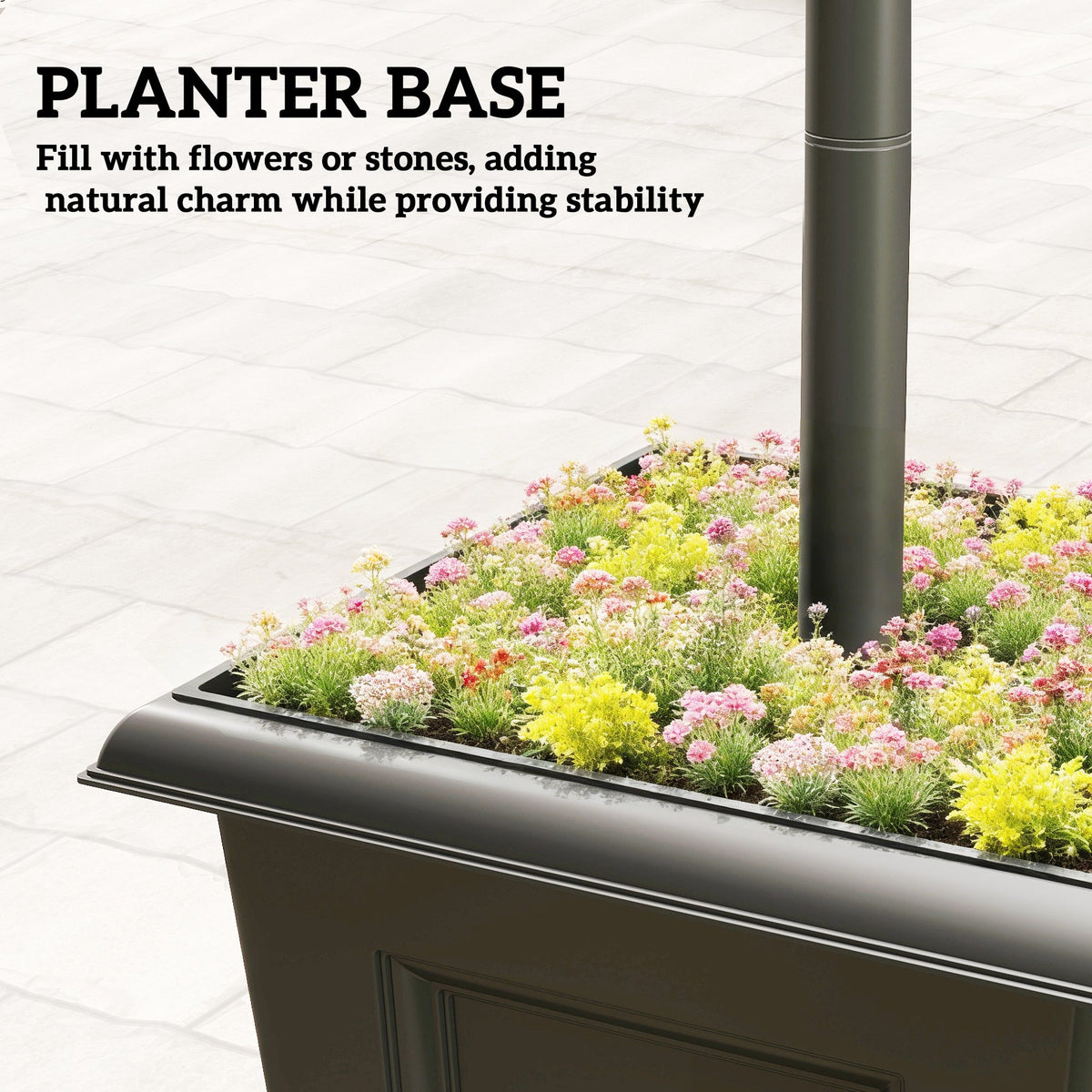 GJB PRODUCTS Solar LED Lamp Post with Planter Base, Black, 540x410x375 mm - GJB PRODUCTS