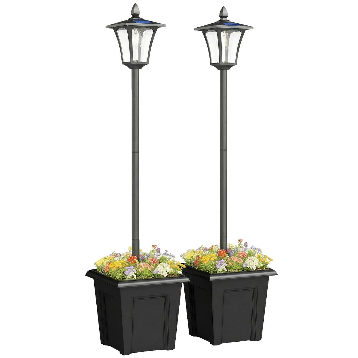 GJB PRODUCTS Solar LED Lamp Post with Planter Base, Black, 540x410x375 mm - GJB PRODUCTS