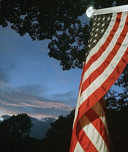 Illuminated Non Tangle 6’ Flagpole Kit w/ Flag, Adjustable Bracket, Aluminum Pole & Solar Light & 3”x5” Flag - GJB PRODUCTS