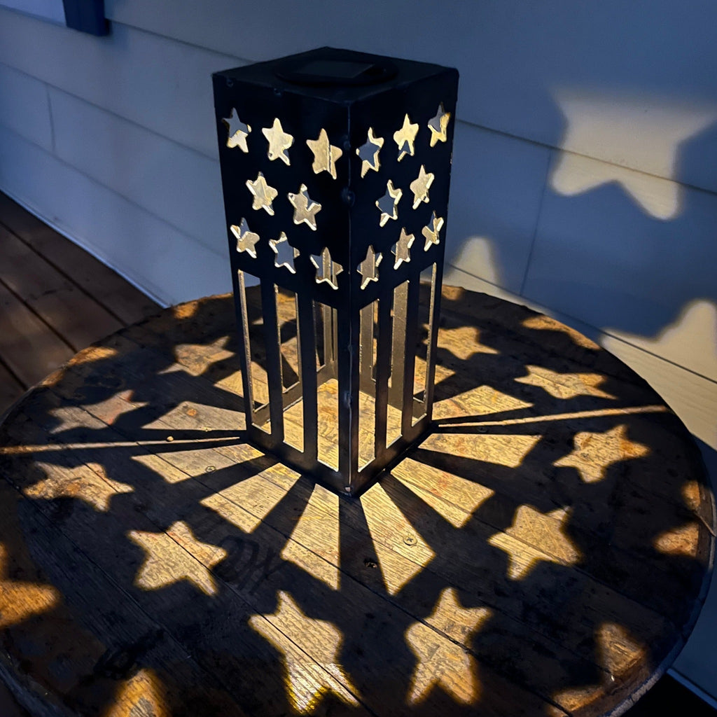 Northern Forge: Patriotic USA Flag Steel Solar Luminary Lantern | 10.5” - GJB PRODUCTS