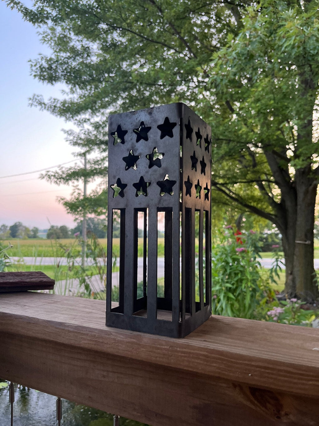 Northern Forge: Patriotic USA Flag Steel Solar Luminary Lantern | 10.5” - GJB PRODUCTS