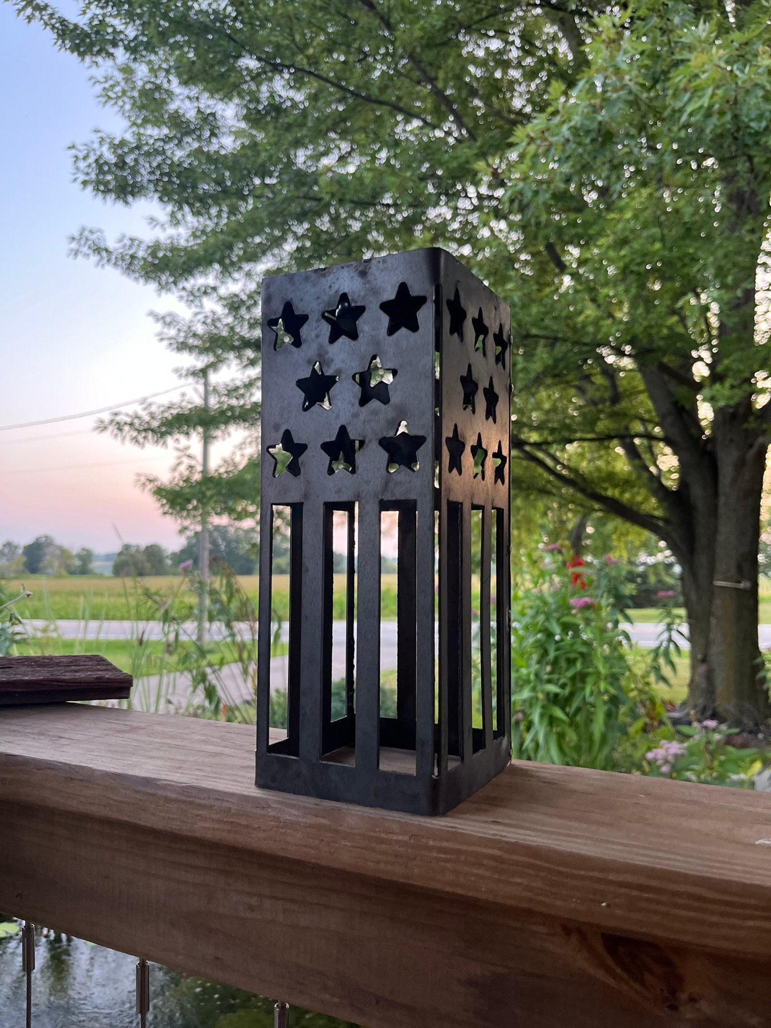 Northern Forge: Patriotic USA Flag Steel Solar Luminary Lantern | 10.5” - GJB PRODUCTS