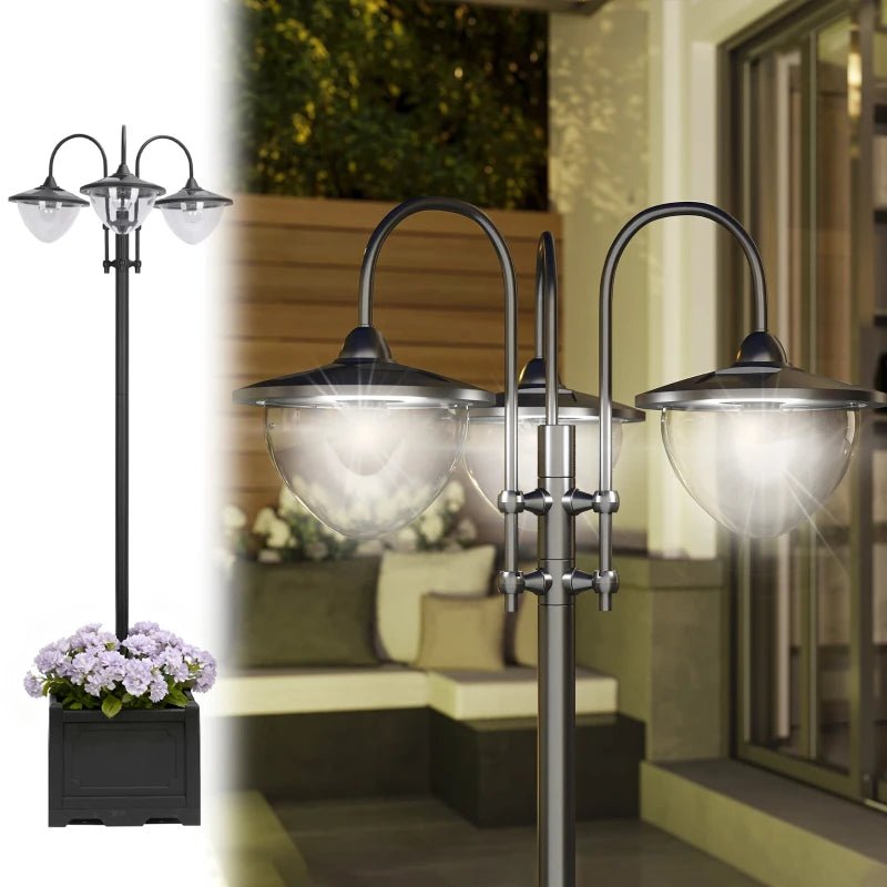 Outsunny: 19th Century 92.5" Solar - Powered Adjustable Outdoor Lamp Post LED(18) Light w/ Clear Glass - GJB PRODUCTS