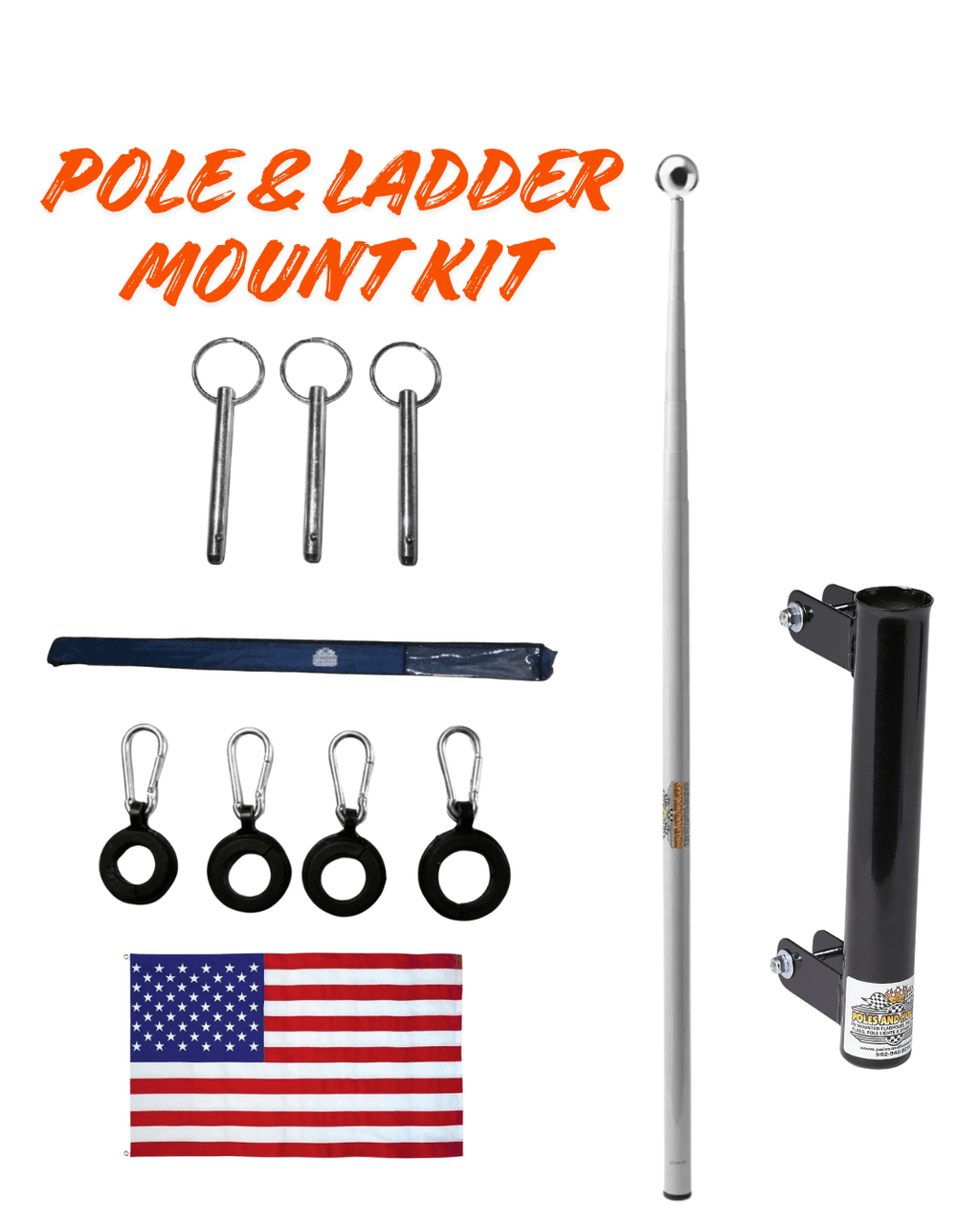 RV Flagpole Kit – 16’/22’/26’ Telescoping Pole + Ladder Mount•Poles and Holders•Plus Free 3’x5’ Certified USA Nylon Made Flag🇺🇸 - GJB PRODUCTS