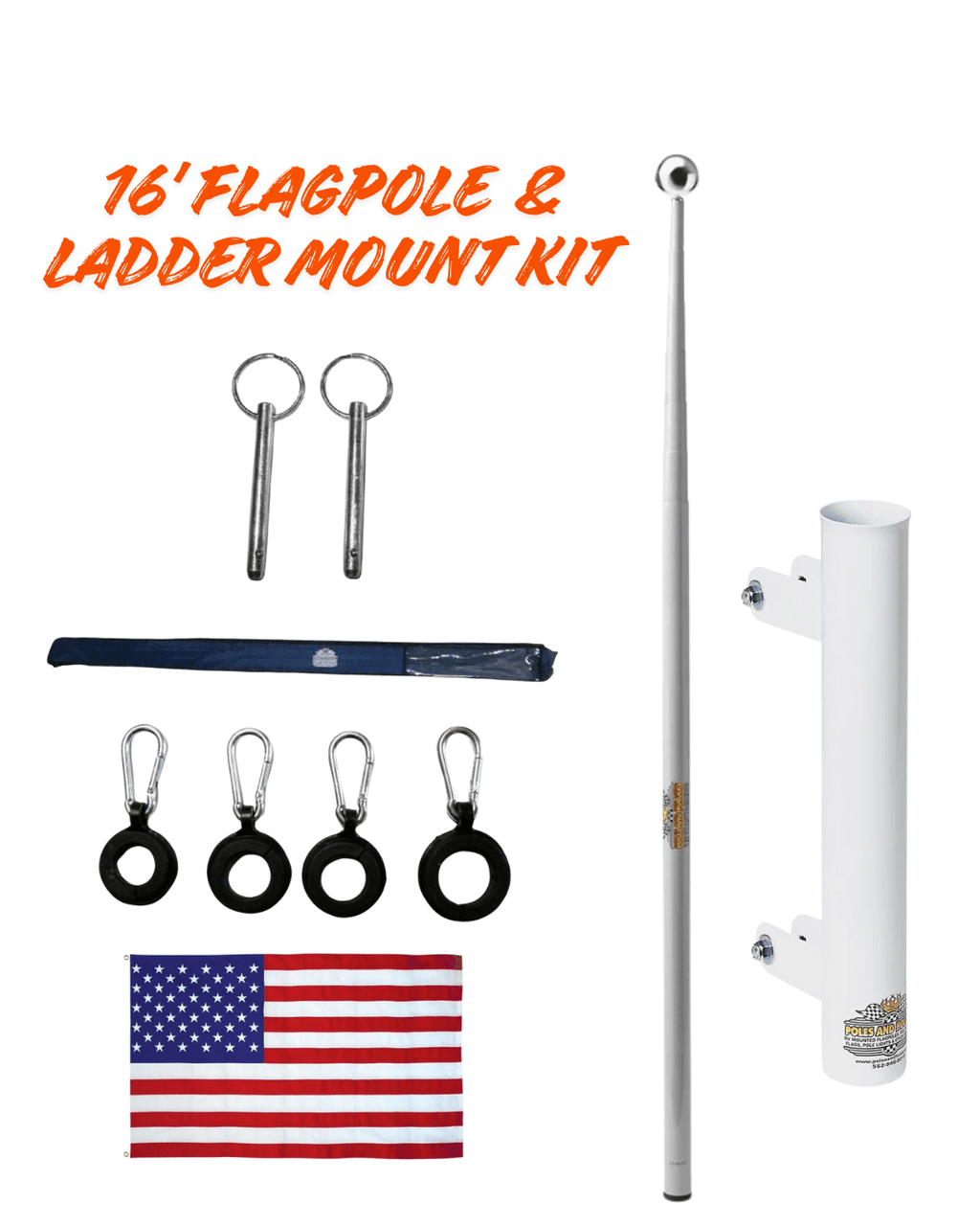 RV Flagpole Kit – 16’/22’/26’ Telescoping Pole + Ladder Mount•Poles and Holders•Plus Free 3’x5’ Certified USA Nylon Made Flag🇺🇸 - GJB PRODUCTS