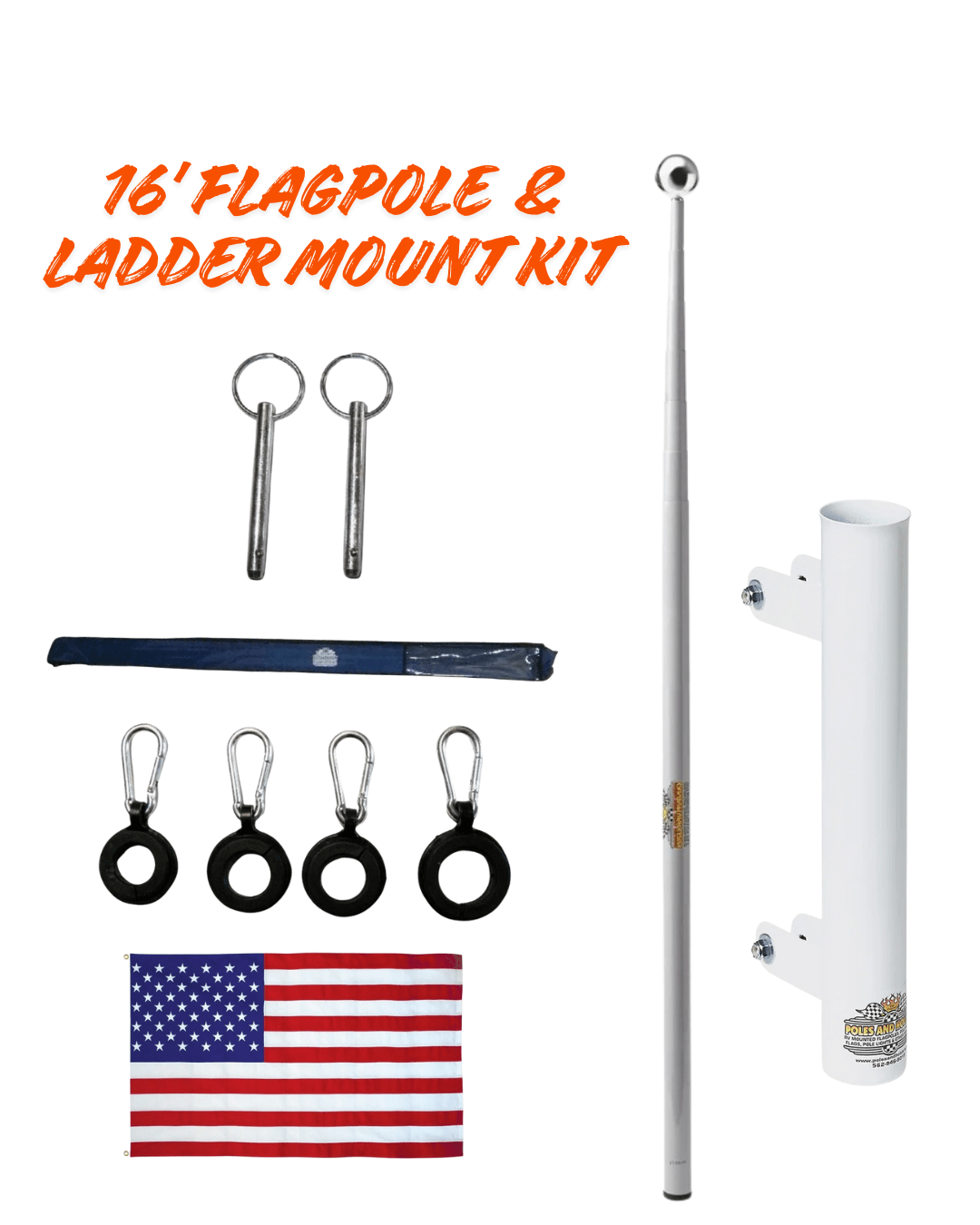 RV Flagpole Kit – 16’/22’/26’ Telescoping Pole + Ladder Mount•Poles and Holders•Plus Free 3’x5’ Certified USA Nylon Made Flag🇺🇸 - GJB PRODUCTS