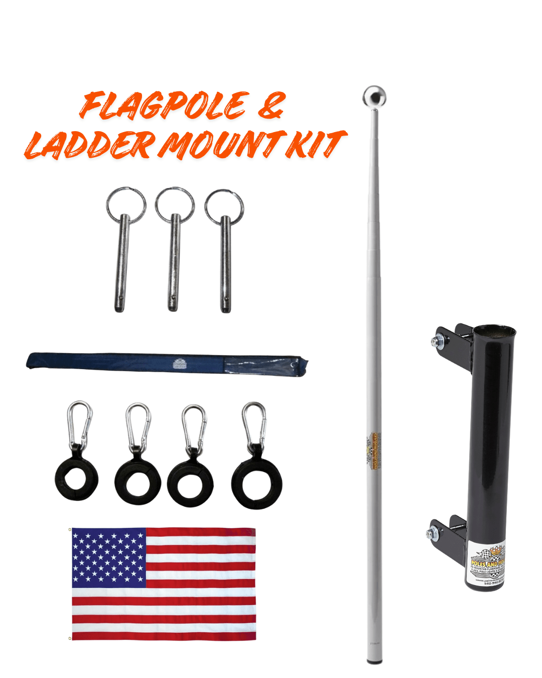 RV Flagpole Kit – 16’/22’/26’ Telescoping Pole + Ladder Mount•Poles and Holders•Plus Free 3’x5’ Certified USA Nylon Made Flag🇺🇸 - GJB PRODUCTS