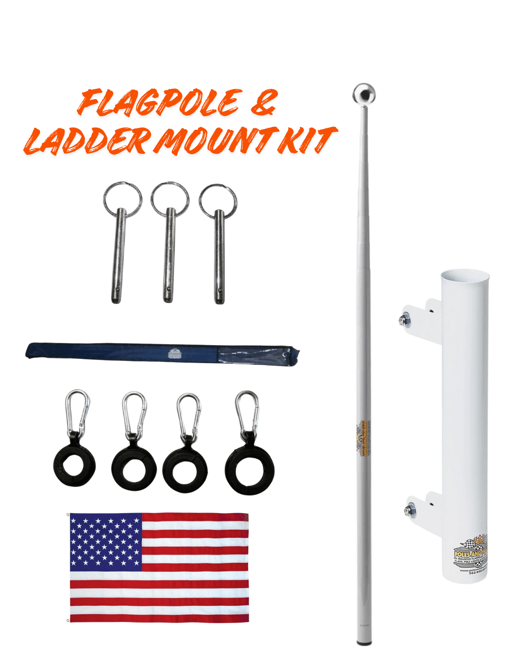 RV Flagpole Kit – 16’/22’/26’ Telescoping Pole + Ladder Mount•Poles and Holders•Plus Free 3’x5’ Certified USA Nylon Made Flag🇺🇸 - GJB PRODUCTS
