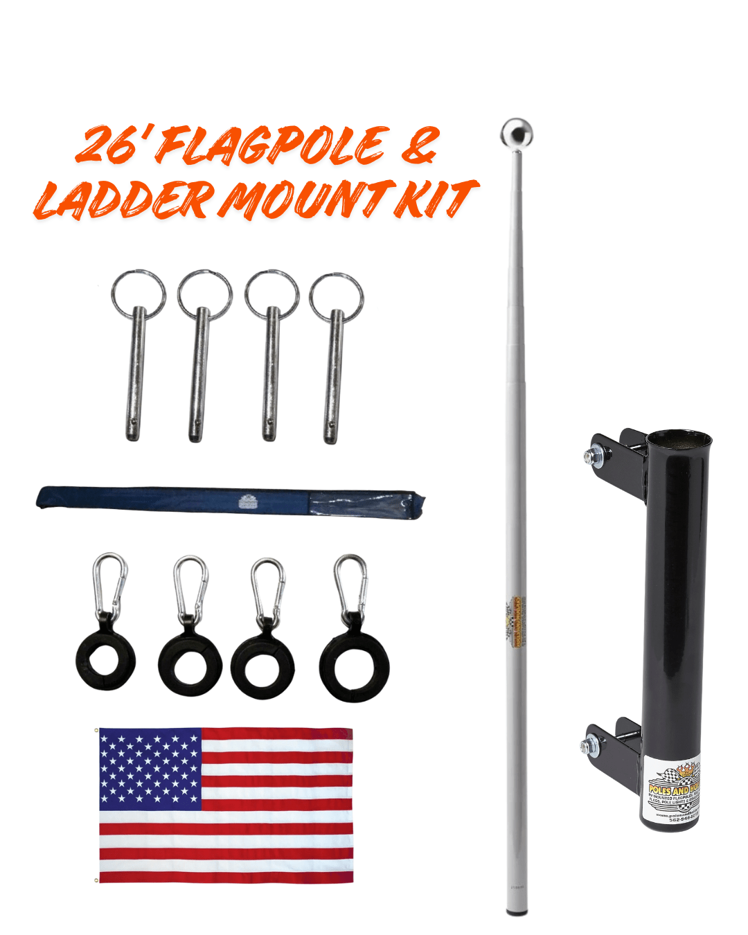 RV Flagpole Kit – 16’/22’/26’ Telescoping Pole + Ladder Mount•Poles and Holders•Plus Free 3’x5’ Certified USA Nylon Made Flag🇺🇸 - GJB PRODUCTS