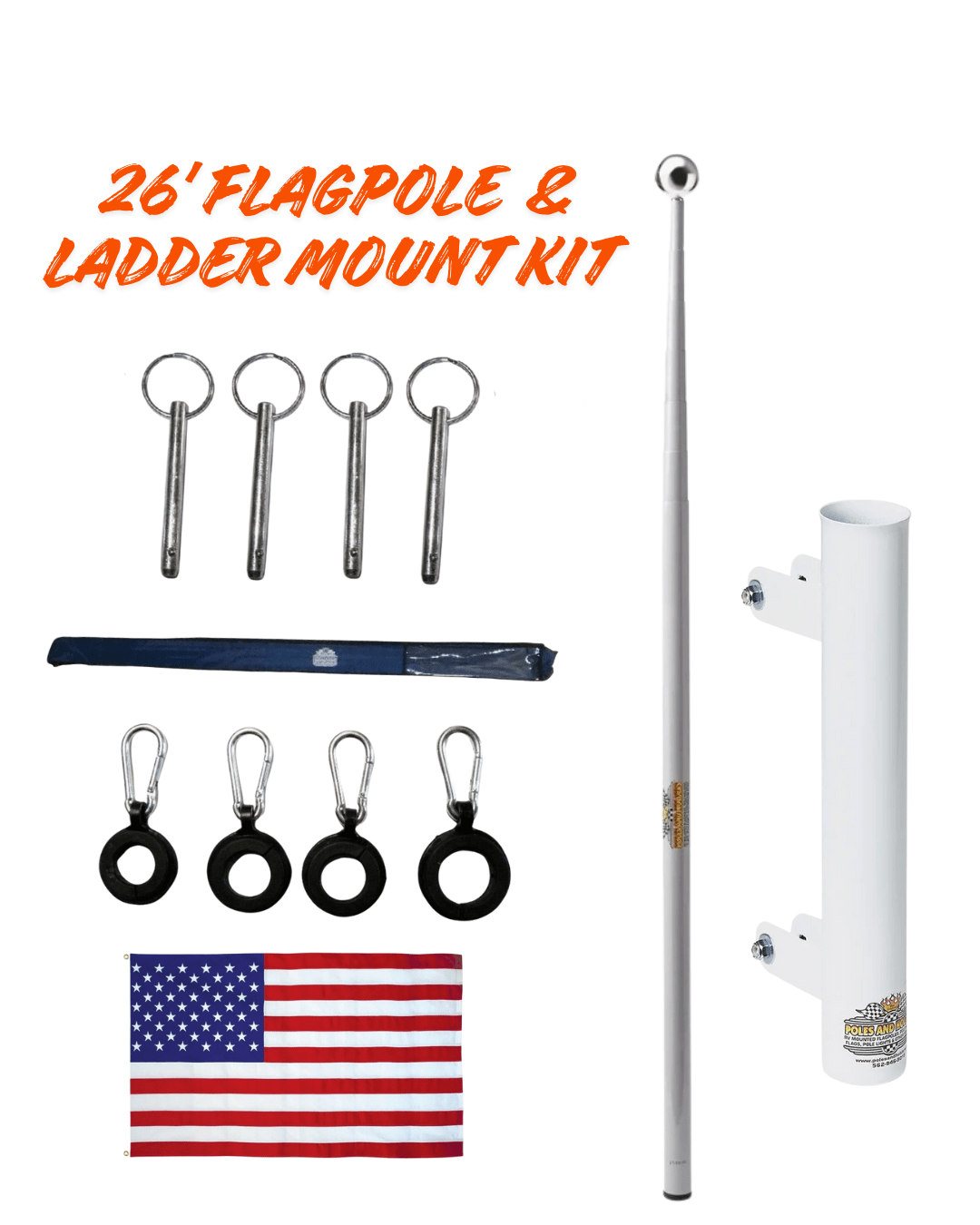 RV Flagpole Kit – 16’/22’/26’ Telescoping Pole + Ladder Mount•Poles and Holders•Plus Free 3’x5’ Certified USA Nylon Made Flag🇺🇸 - GJB PRODUCTS